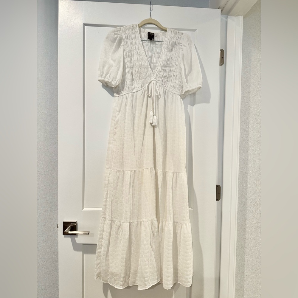 Taylor White Smocked Maxi Dress